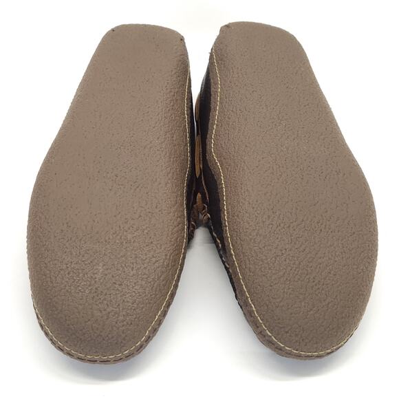 LL Bean Mens Double Sole Slippers 10M Brown Leather Flannel Moccasins Loafers - Picture 7 of 8